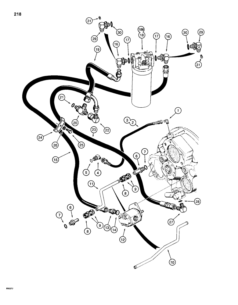 Схема запчастей Case 1150D - (218) - TRANS HYDR CIRCUIT, TORQUE CONVERTER TO TRANS MODELS W/VERTICALLY MOUNTED FILTER (06) - POWER TRAIN