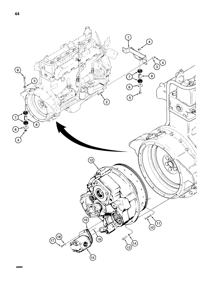 Схема запчастей Case 1150D - (044) - ENGINE AND TORQUE CONVERTER MOUNTING (02) - ENGINE