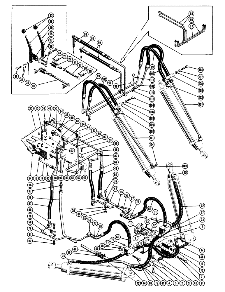 Схема запчастей Case 600 - (184) - HYDRAULIC ANGLE DOZER HYDRAULIC INSTALLATION (07) - HYDRAULIC SYSTEM