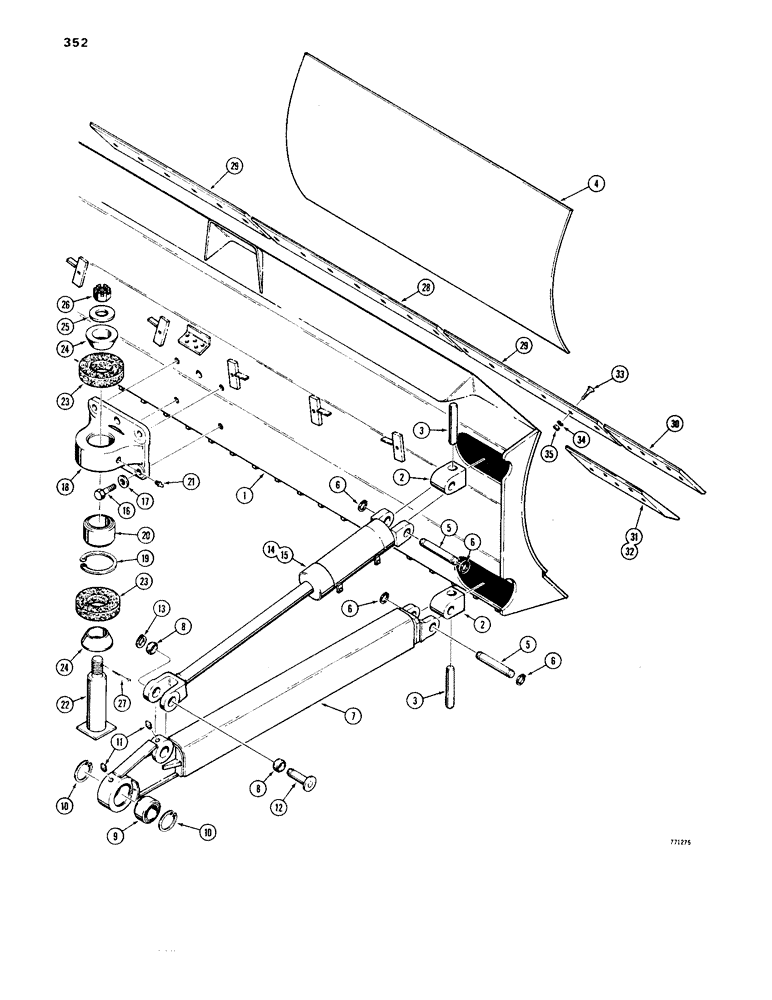 Схема запчастей Case 1450 - (352) - ANGLE TILT PITCH DOZER, DOZER BLADE AND STRUT (09) - CHASSIS/ATTACHMENTS