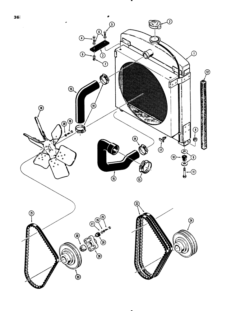 Схема запчастей Case 450B - (036) - RADIATOR, FAN, AND HOSES (01) - ENGINE