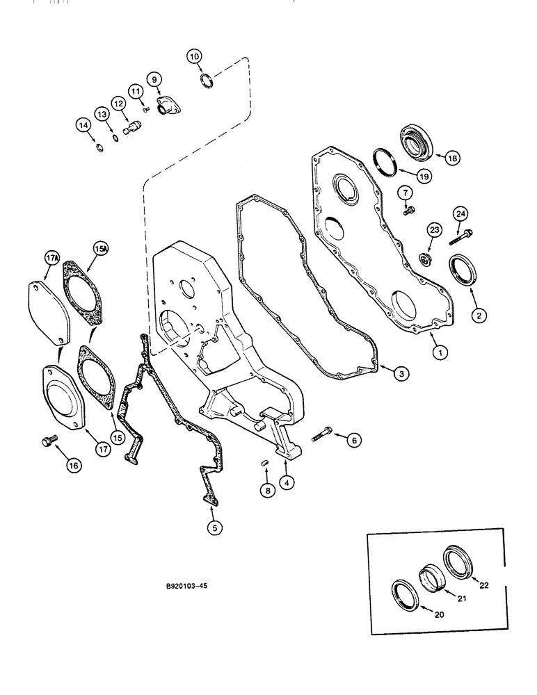 Схема запчастей Case 688C - (2-28) - FRONT GEAR COVER (01) - ENGINE