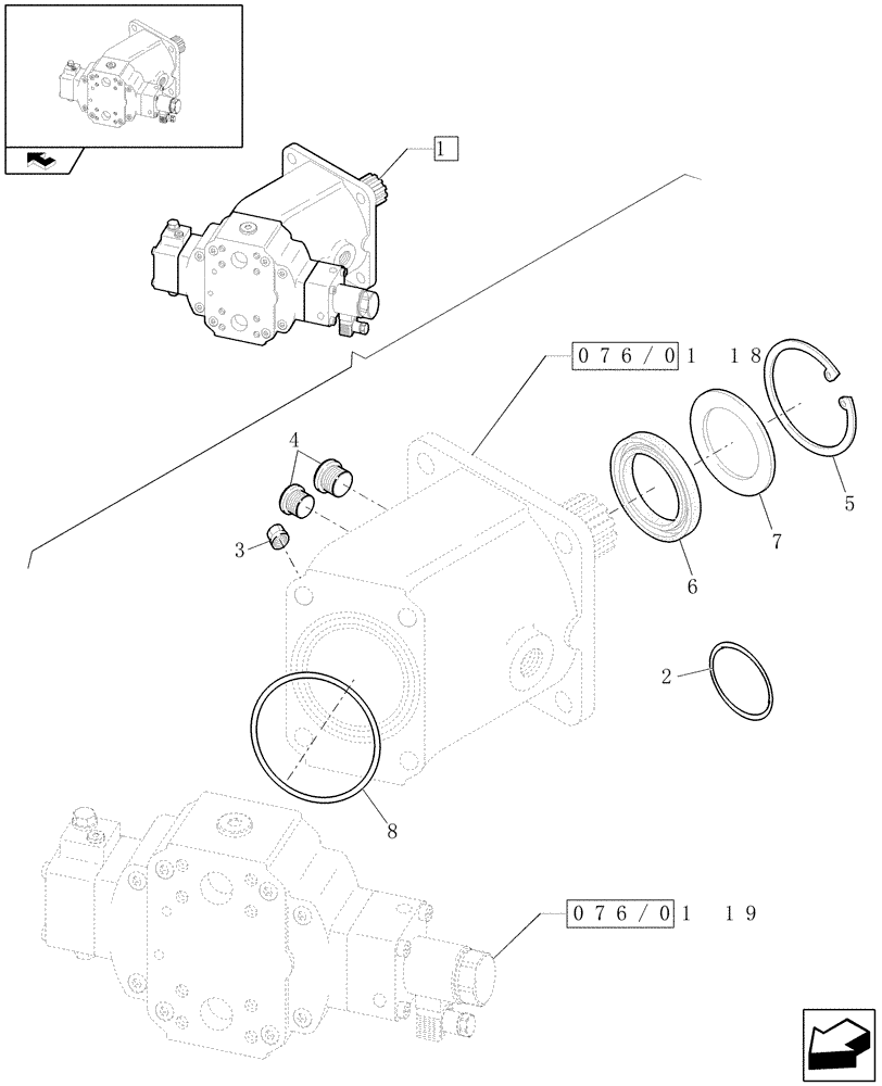 Схема запчастей Case 21E - (076[17]) - AXIAL PISTON MOTOR INSTALLATION (05) - REAR AXLE