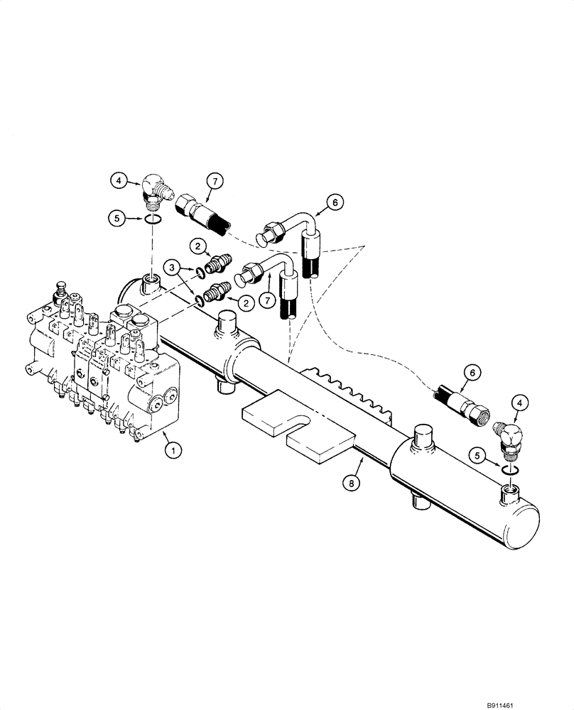 Схема запчастей Case 1840 - (08-54) - HYDRAULIC SYSTEM - BACKHOE SWING CYLINDER (D125) (08) - HYDRAULICS