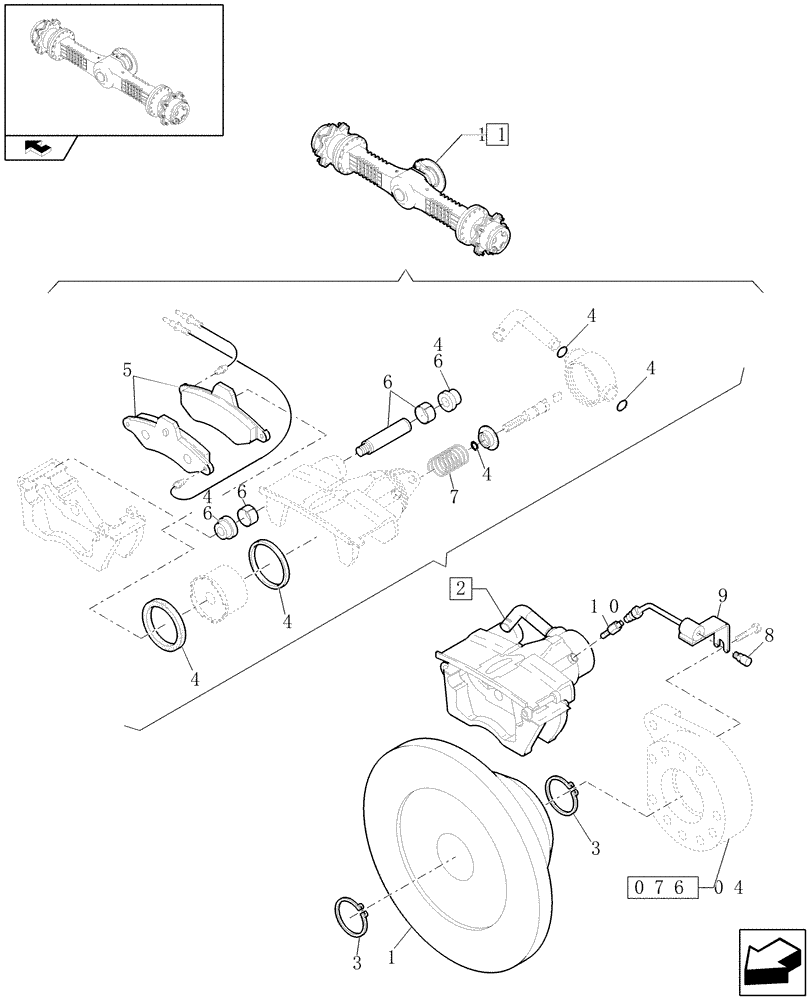 Схема запчастей Case 21E - (076[08]) - 20 KM/H FRONT RIGID AXLE: SERVICE BRAKE (04) - FRONT AXLE