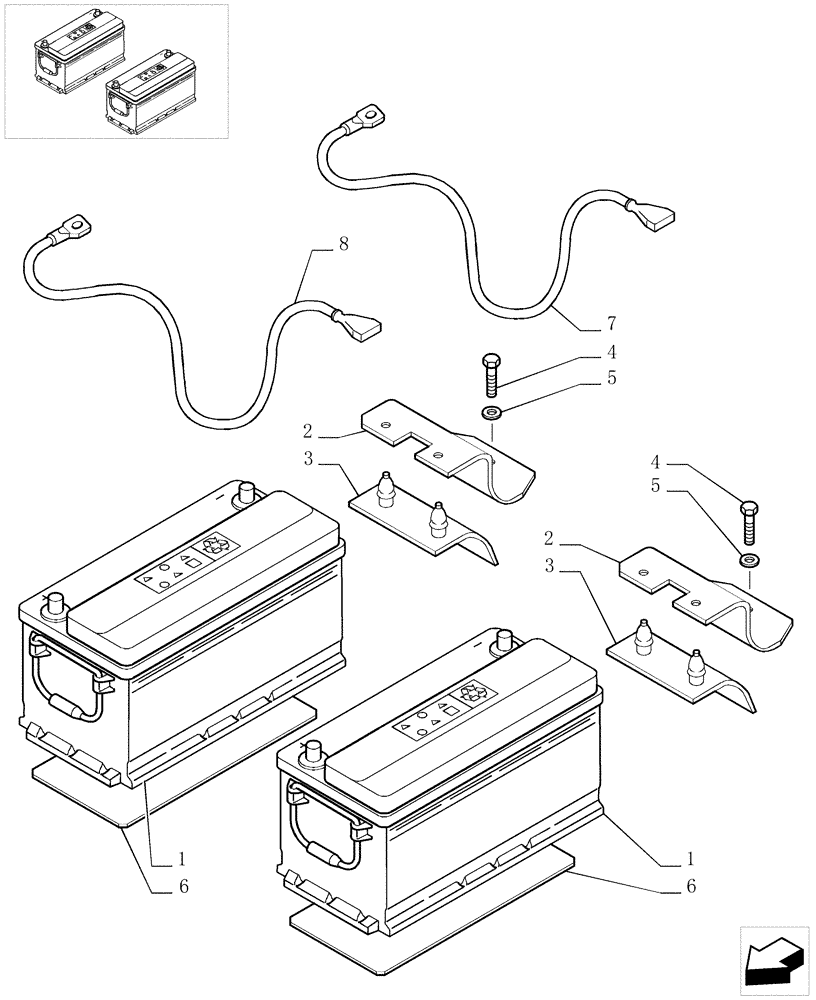 Схема запчастей Case TX742 - (9.50085A[01]) - DOUBLE BATTERY 95 AH - OPTIONAL CODE 861150031 (55) - ELECTRICAL SYSTEMS