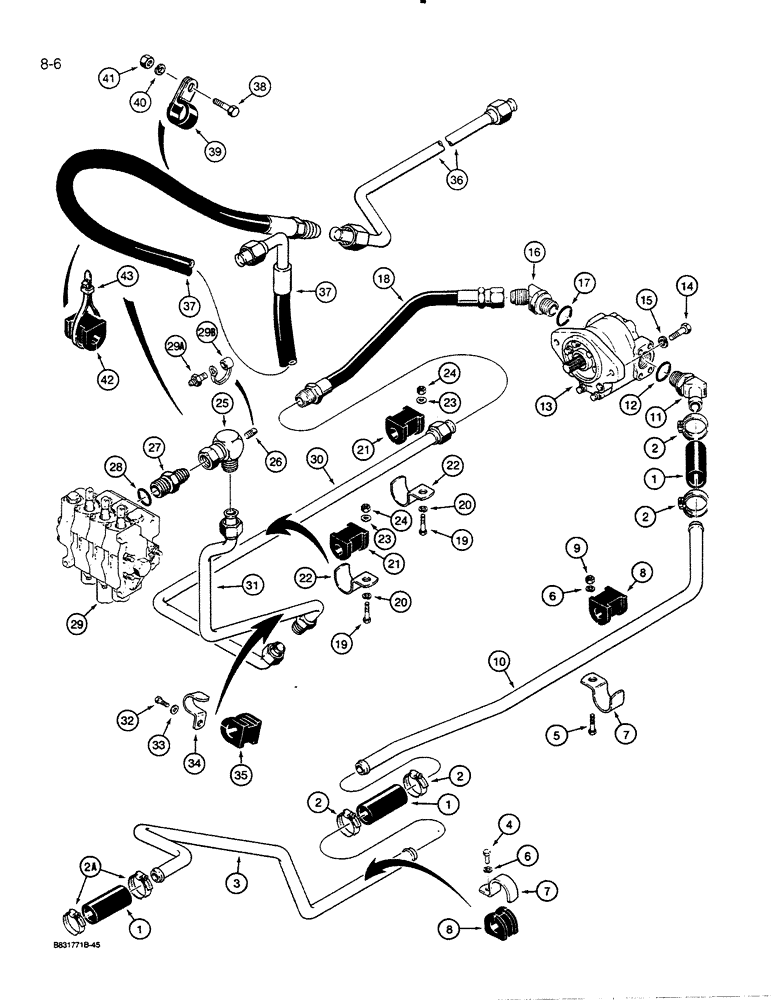 Схема запчастей Case 455C - (8-06) - EQUIPMENT HYDRAULIC CIRCUIT, RESERVOIR TO PUMP AND CONTROL VALVE (08) - HYDRAULICS