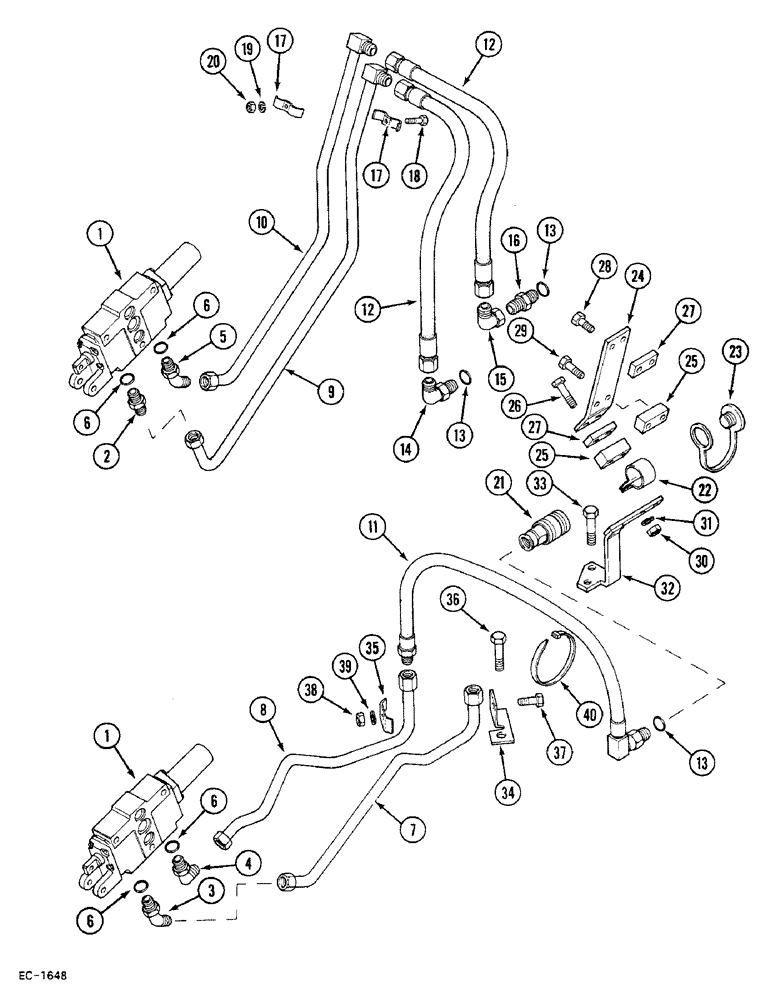 Схема запчастей Case 380B - (8-266) - AUXILIARY VALVES COUPLINGS AND PIPES, BOSCH (08) - HYDRAULICS