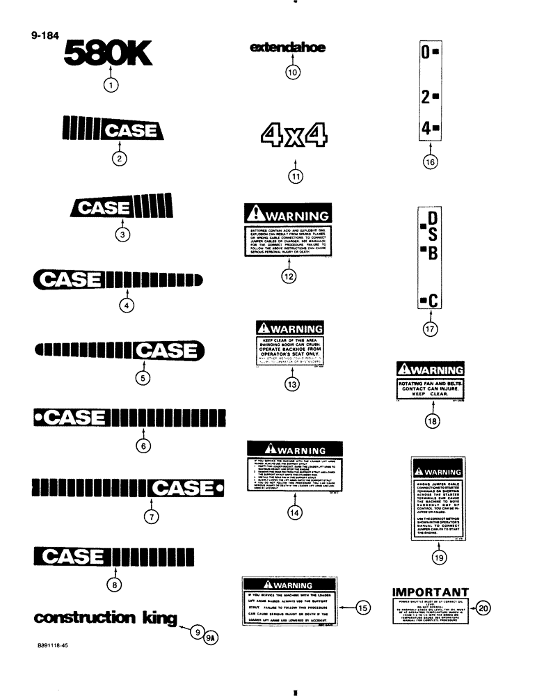 Схема запчастей Case 580K - (9-184) - DECALS (09) - CHASSIS/ATTACHMENTS