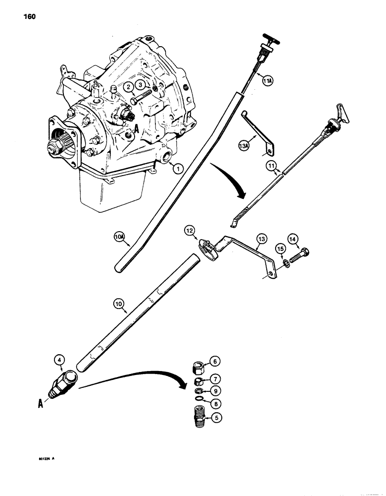 Схема запчастей Case 480D - (160) - POWER SHUTTLE MOUNTING AND DIPSTICK (21) - TRANSMISSION