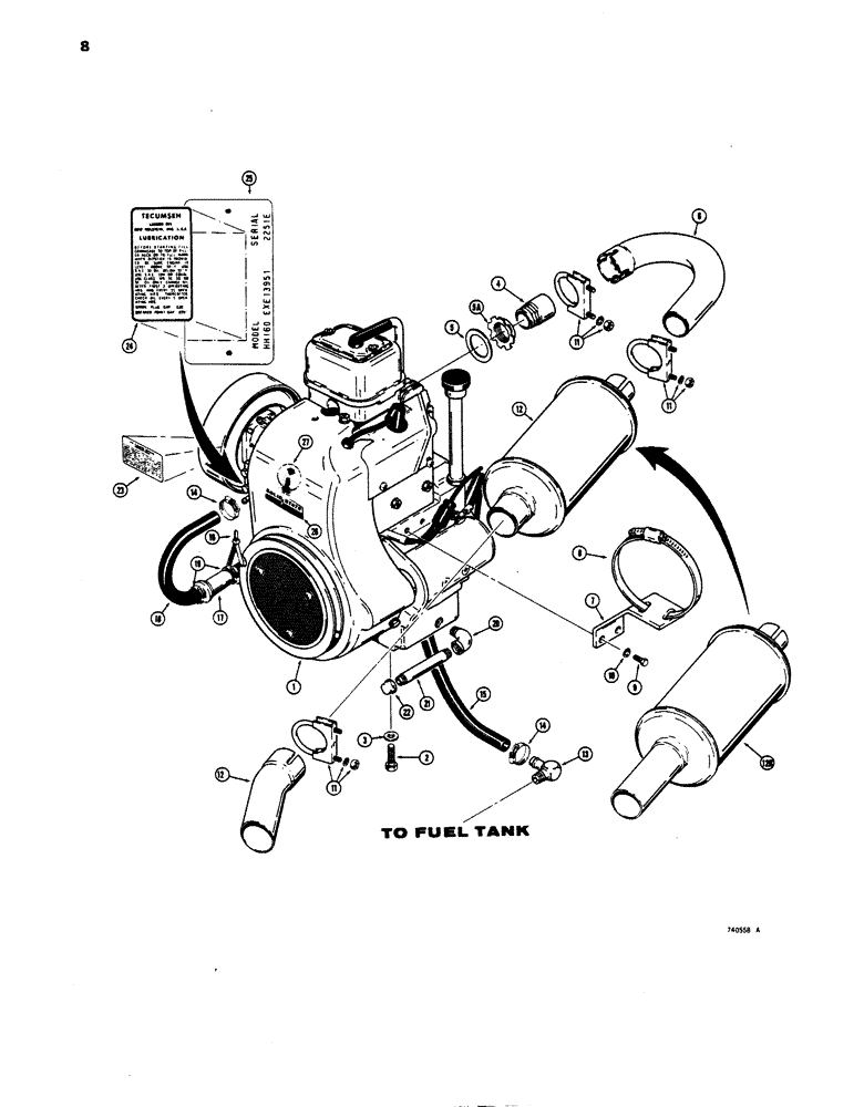 Схема запчастей Case 1816 - (08) - ENGINE MOUNT, MUFFLER AND FUEL LINE (10) - ENGINE