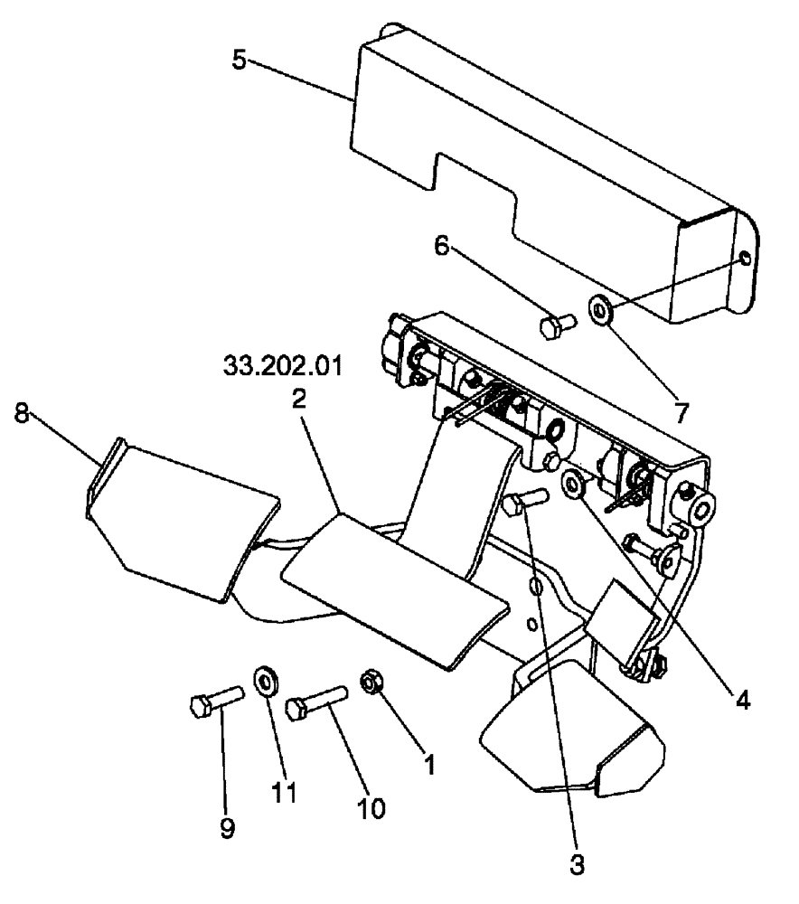 Схема запчастей Case 650L - (33.202.02) - BRAKE PEDAL AND FOOTREST MOUNTING (33) - BRAKES & CONTROLS