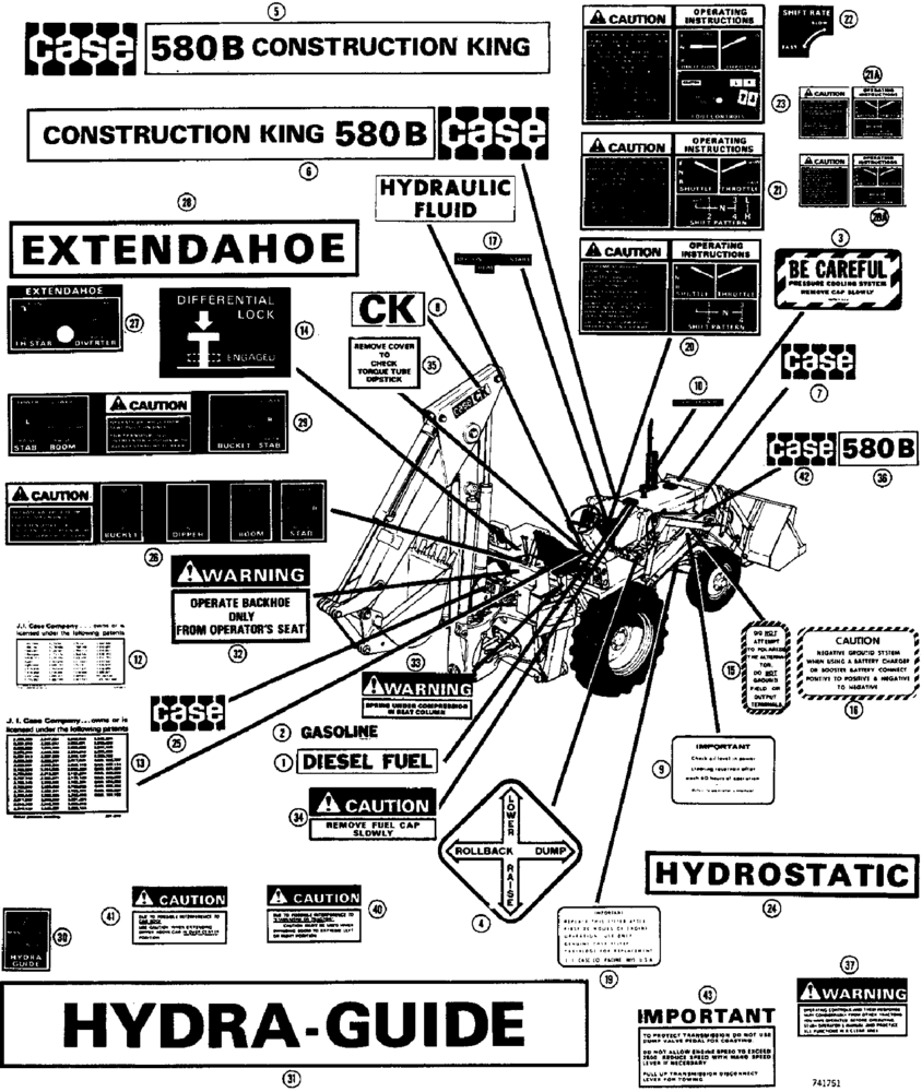 Схема запчастей Case 580B - (176) - DECALS (09) - CHASSIS/ATTACHMENTS