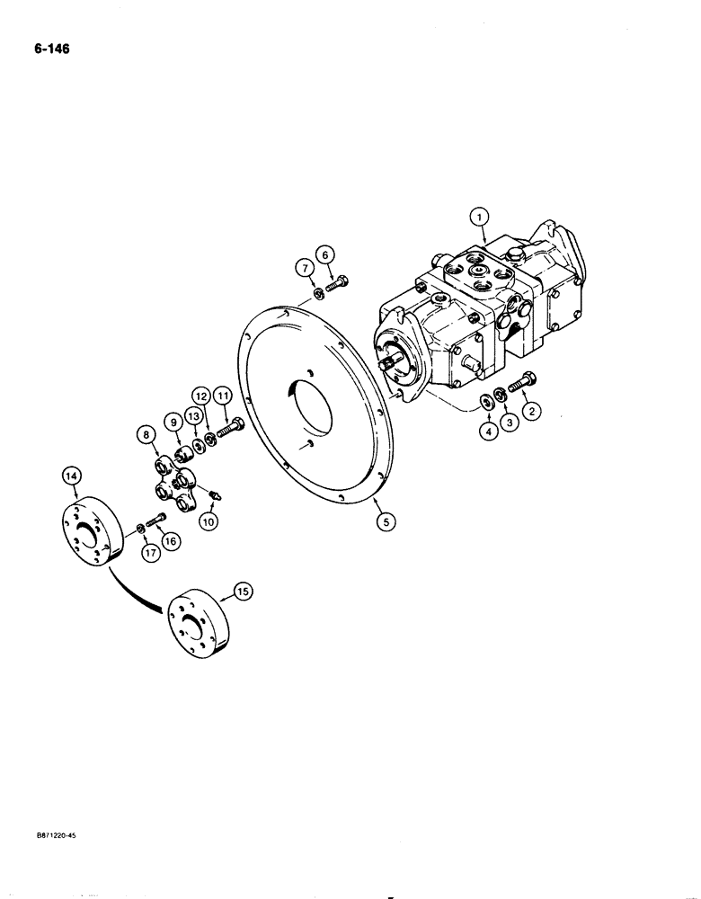 Схема запчастей Case 1825 - (6-146) - TANDEM PUMP MOUNTING AND ADAPTING PARTS (06) - POWER TRAIN