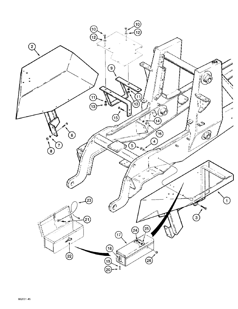 Схема запчастей Case 480F - (9-090) - FENDERS, STEP, AND TOOL BOX, 480F MODELS ONLY (09) - CHASSIS/ATTACHMENTS