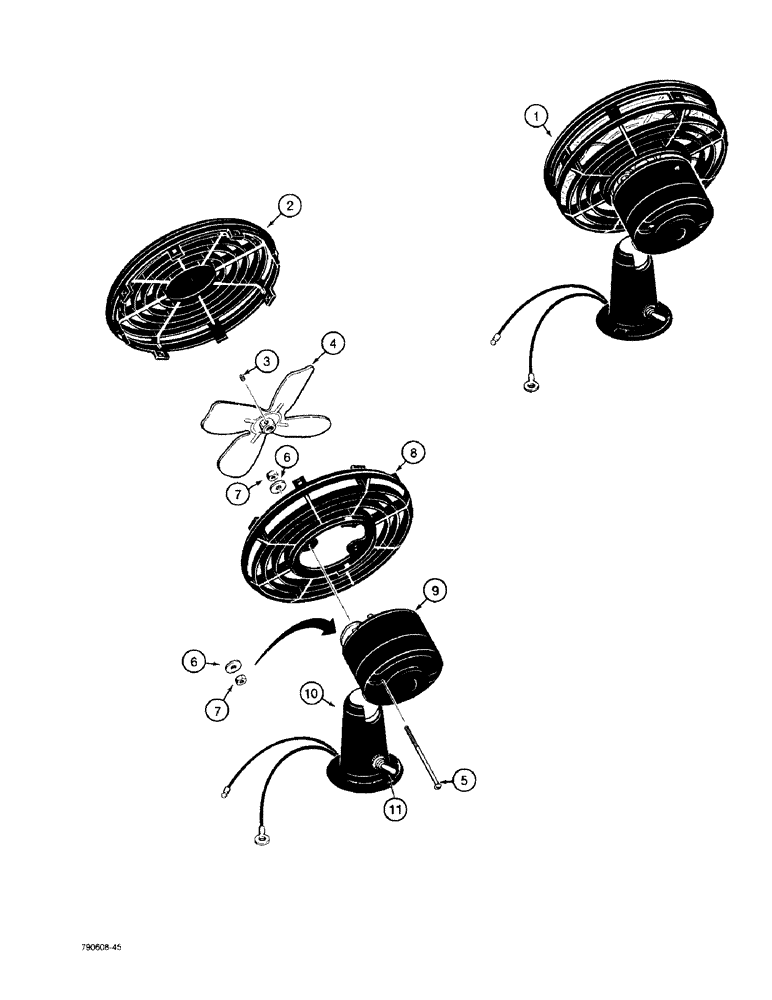 Схема запчастей Case 480F - (9-146) - WINDOW DEFROSTER FAN, WITH THREE BOLT BASE (09) - CHASSIS/ATTACHMENTS