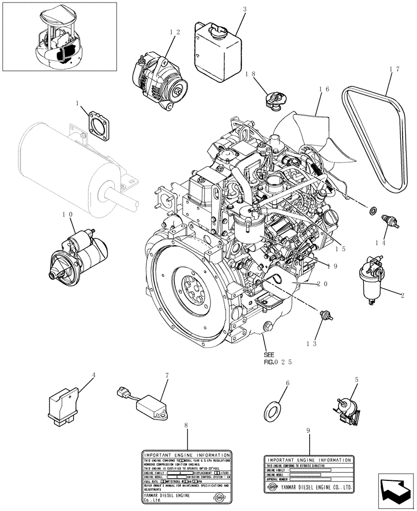 Схема запчастей Case CX22B - (020-01[1]) - ENGINE ASSY (10) - ENGINE