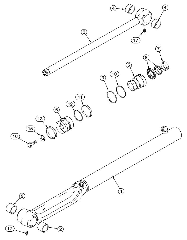 Схема запчастей Case 90XT - (08-26) - CYLINDER LOADER BUCKET, 2-1/2 INCH BORE, 1-1/2 INCH ROD (08) - HYDRAULICS