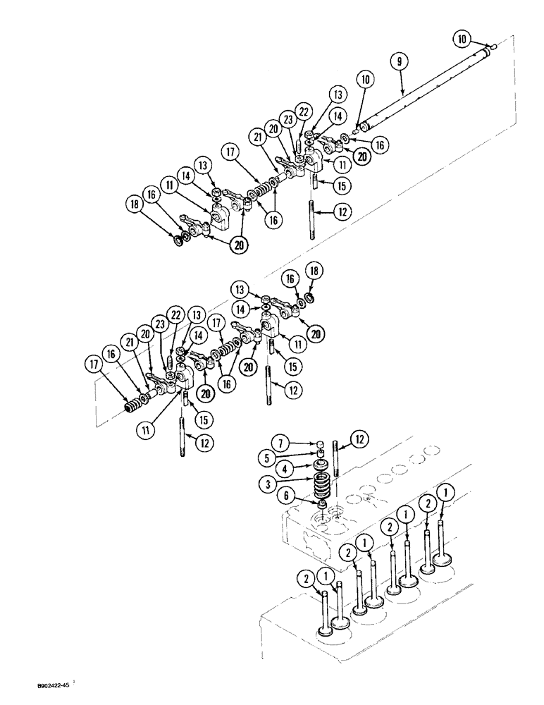 Схема запчастей Case 1825 - (2-28) - VALVE MECHANISM AND ROCKER ARM, DIESEL MODELS (02) - ENGINE