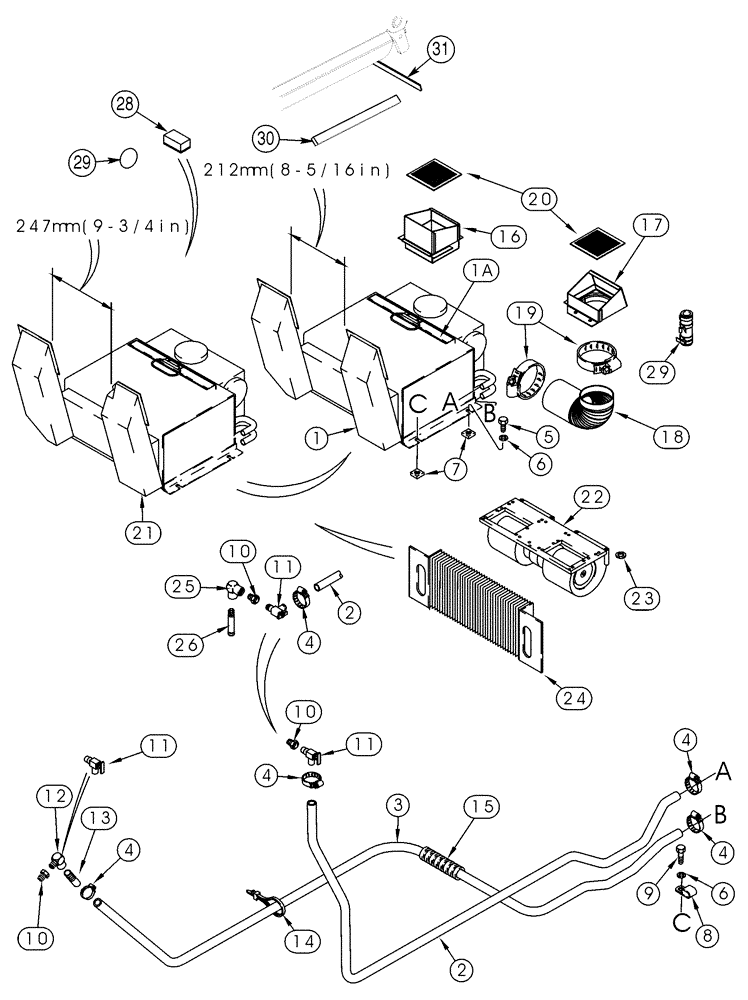 Схема запчастей Case 85XT - (09-49) - HEATING SYSTEM HEATER, FLOOR (09) - CHASSIS