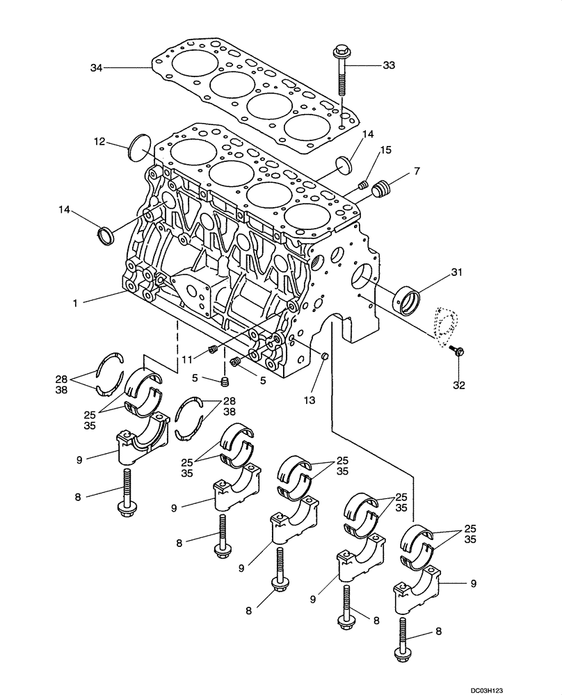 Схема запчастей Case CX47 - (02-18[00]) - CYLINDER BLOCK (02) - ENGINE