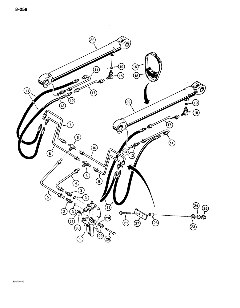 Схема запчастей Case 680K - (8-258) - LOADER LIFT CYLINDER HYDRAULIC CIRCUIT (08) - HYDRAULICS