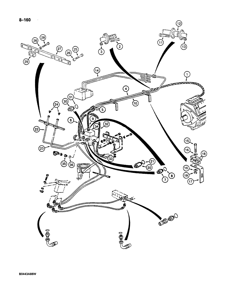 Схема запчастей Case 125B - (8-160) - HYDRAULIC CIRCUIT FOR OPTIONS, P.I.N. 74631 THROUGH 74844 (08) - HYDRAULICS