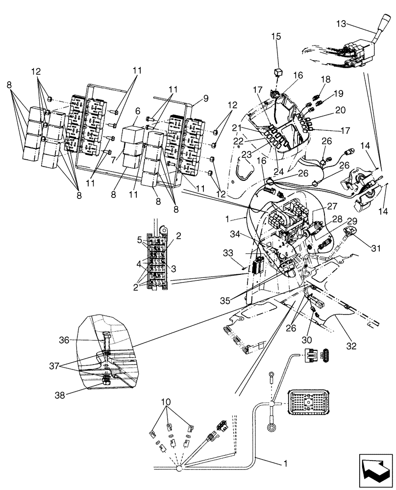 Схема запчастей Case 580SM - (55.512.14) - HARNESS, FRONT CONSOLE - SWITCHES (55) - ELECTRICAL SYSTEMS