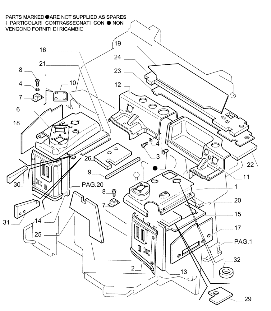 Схема запчастей Case 1850K LT - (9.653[18]) - ROPS CAB - COVERING - OPTIONAL CODE 76078133 (19) - OPTIONS