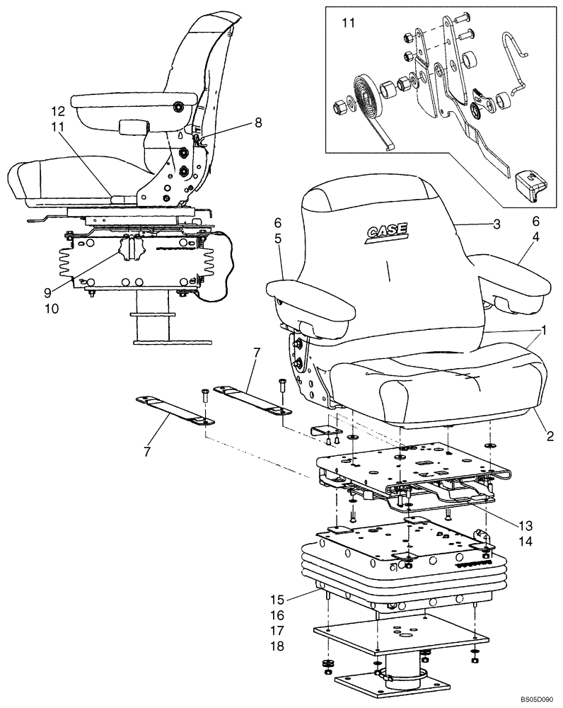 Схема запчастей Case 570MXT - (09-36A) - SEAT ASSY, MECHANICAL SUSPENSION (SEARS) (09) - CHASSIS/ATTACHMENTS