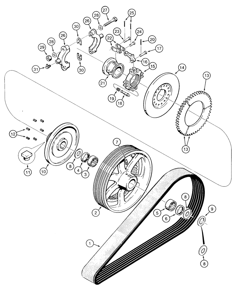 Схема запчастей Case TF300B - (09-07) - DRIVE BELT AND CLUTCH (09) - CHASSIS/ATTACHMENTS