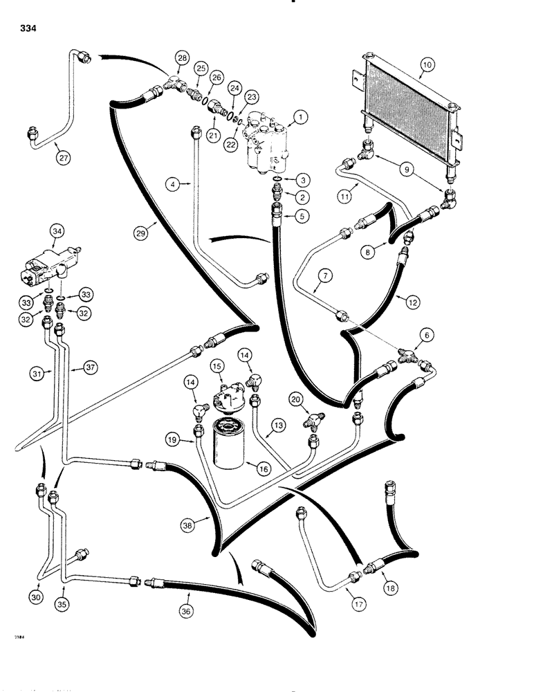 Схема запчастей Case SD100 - (334) - LINE LAYER EQUIPMENT AND OIL COOLER HYD. CIRCUIT, USED BEFORE 30+4 S/N 4700 AND BEFORE 40+4 S/N 3600 (35) - HYDRAULIC SYSTEMS