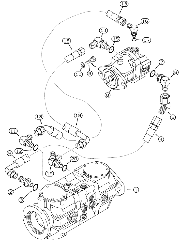 Схема запчастей Case 460 - (6-12) - GROUND DRIVE HYDRAULIC CIRCUIT, TANDEM PUMP TO GROUND DRIVE MOTOR (06) - POWER TRAIN