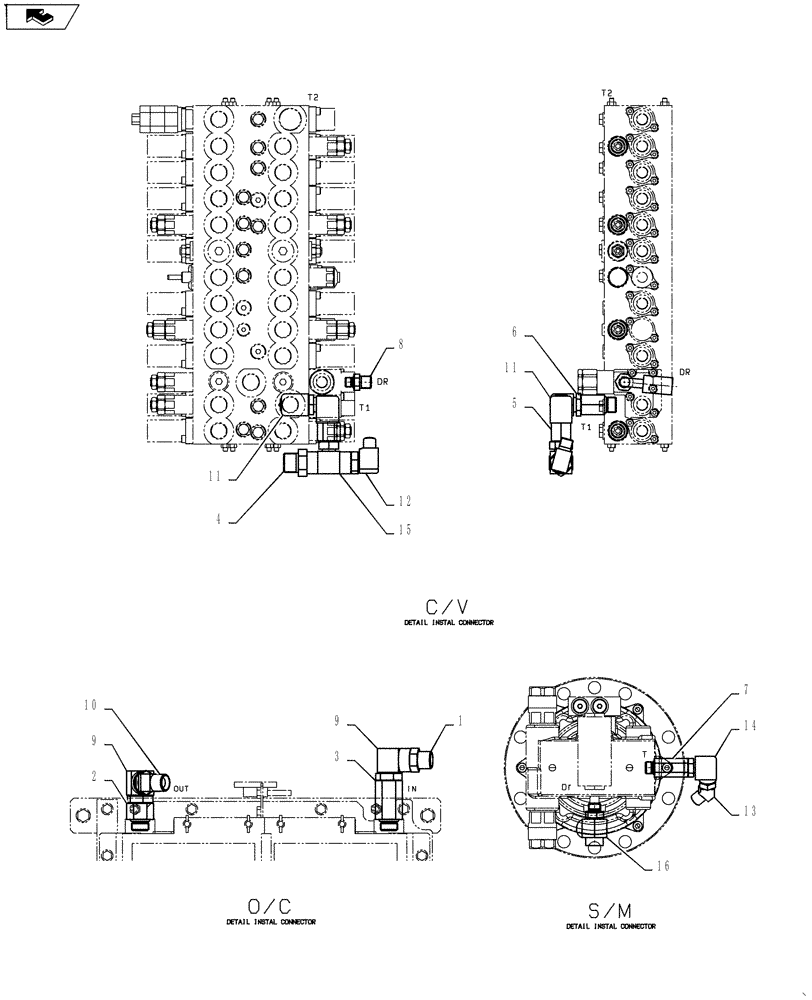 Схема запчастей Case CX55BMSR - (01-031[02]) - HYD LINES, RETURN (ANGLE DOZER) (35) - HYDRAULIC SYSTEMS