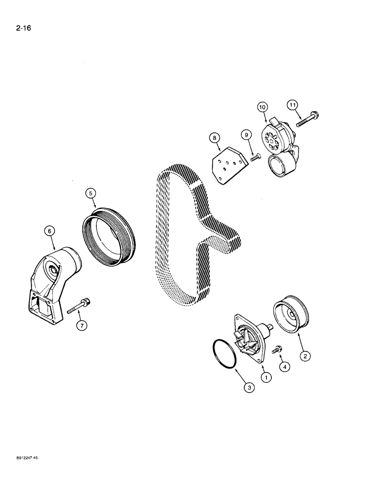 Схема запчастей Case 621 - (2-16) - WATER PUMP SYSTEM, 6T-590 ENGINE (02) - ENGINE