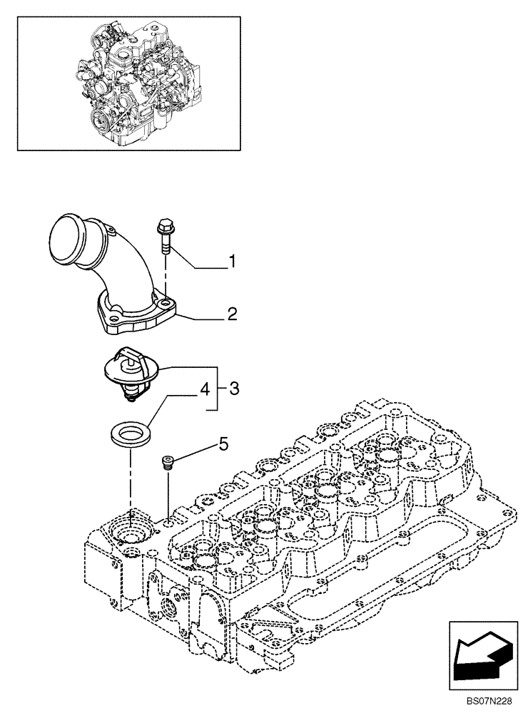 Схема запчастей Case 590SM - (02-38) - THERMOSTAT - ENGINE COOLING SYSTEM (02) - ENGINE