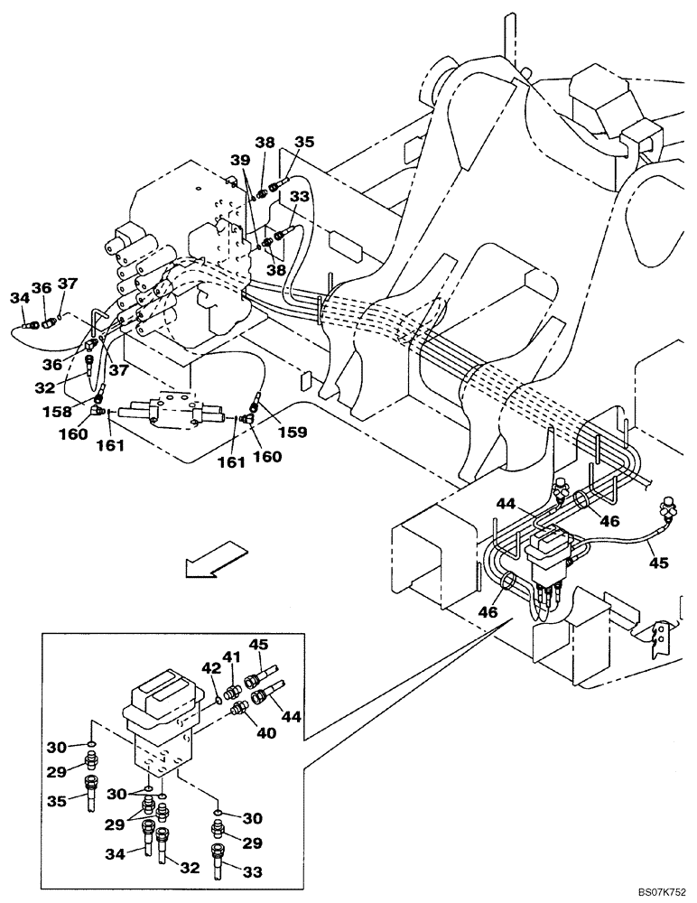 Схема запчастей Case CX225SR - (08-04) - PILOT CONTROL LINES, TRAVEL - OPTIONAL (2-WAY) - WITH DOZER BLADE (08) - HYDRAULICS