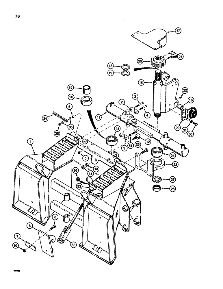 Схема запчастей Case D100 - (8-076) - BACKHOE FRAME AND SWING TOWER, USED ON 1835C AND 1845C UNI-LOADER W/ CESSNA VALVE 