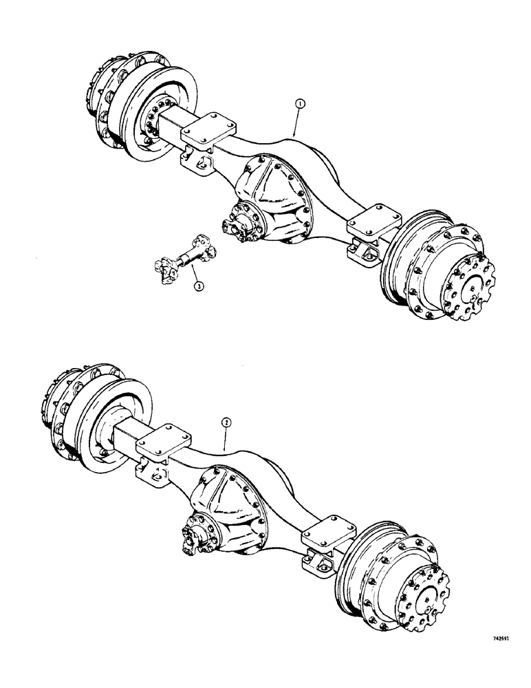 Схема запчастей Case 825 - (134) - FRONT AXLES AND DRIVE SHAFTS (03) - TRANSMISSION