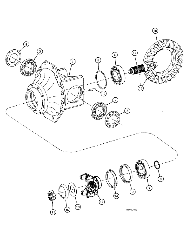 Схема запчастей Case 821B - (6-57A) - REAR AXLE DIFFERENTIAL CARRIER, 229848A1 AXLE (06) - POWER TRAIN