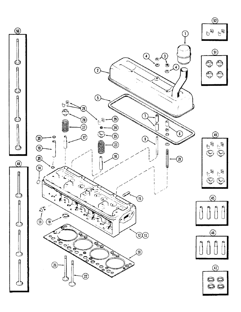 Схема запчастей Case 310G - (008) - CYLINDER HEAD AND COVER, (148B) SPARK IGNITION ENGINE, CASTING NO. G2088, 1ST USED ENG. SN 2638707 (01) - ENGINE