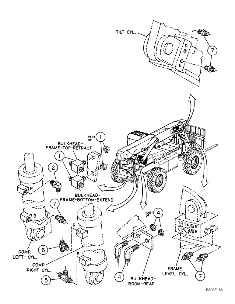 Схема запчастей Case 686G - (8-26) - CYLINDER HYD LINE FITTINGS, FRAME LEVELING & COMPENSATING (SERIES 1 & 2 686G; SERIES 1 686GXR) (08) - HYDRAULICS