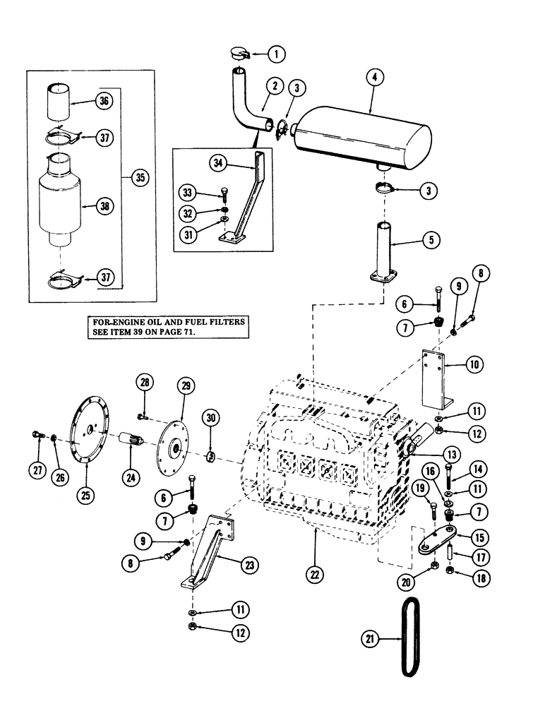 Схема запчастей Case 40 - (070) - ENGINE AND DROTT ATTACHING PARTS FOR: DETRIOT DIESEL 4-71 ENGINE. (10) - ENGINE