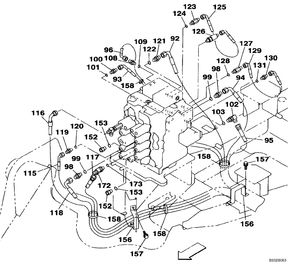 Схема запчастей Case CX130 - (08-049) - HYDRAULICS - PILOT CONTROL LINES (08) - HYDRAULICS