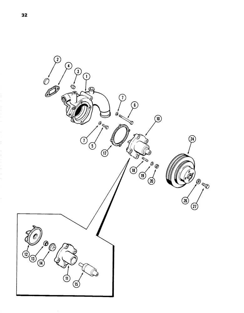 Схема запчастей Case 1280 - (032) - WATER PUMP, 504BDT DIESEL ENGINE (01) - ENGINE