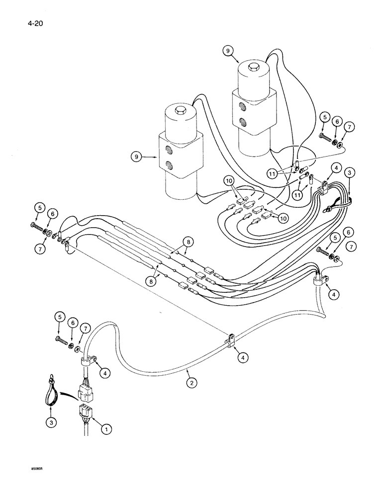 Схема запчастей Case 1086B - (4-020) - OUTRIGGER ELECTRICAL HARNESS (04) - ELECTRICAL SYSTEMS