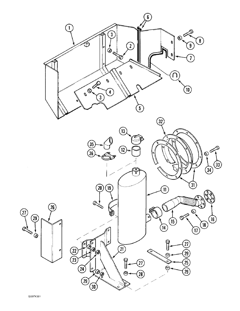 Схема запчастей Case 170C - (2-4) - EXHAUST SYSTEM AND ENGINE AIR COOLING ADAPTING PARTS (02) - ENGINE