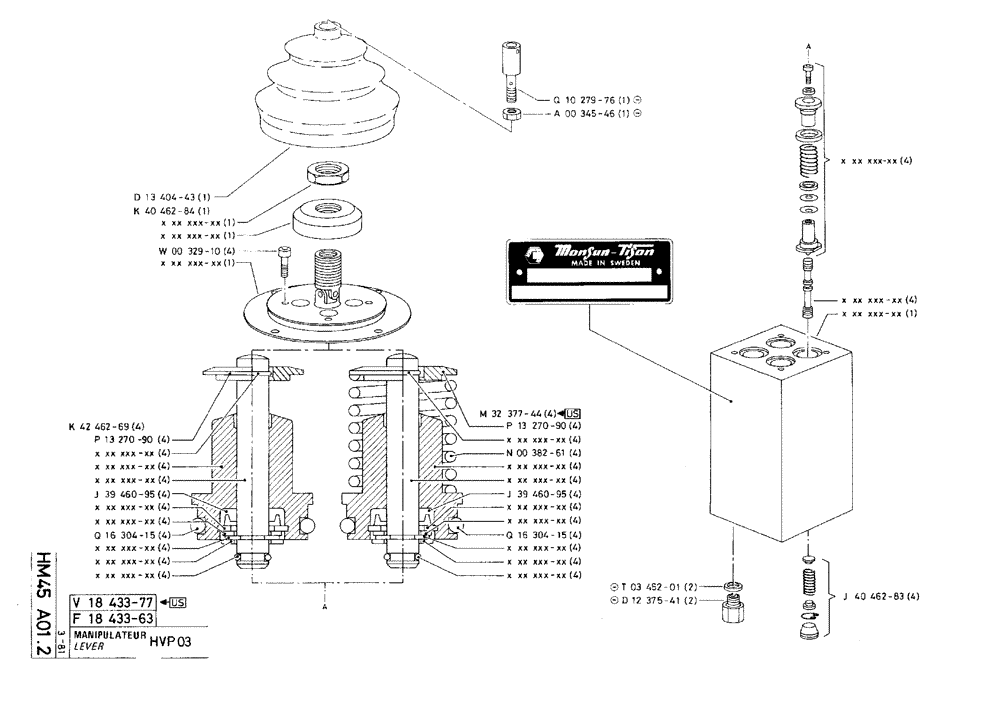 Схема запчастей Case 75C - (HM45 A01.2) - LEVER - HVP 03 (05) - UPPERSTRUCTURE CHASSIS