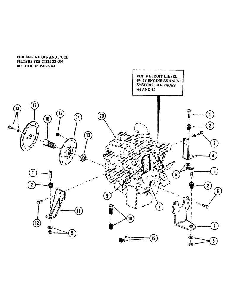 Схема запчастей Case 50 - (042) - DETROIT DIESEL 6V-53 ENGINE & MOUNTING PARTS, (S/N 6279926 AND AFTER) (10) - ENGINE