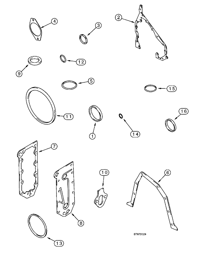 Схема запчастей Case 9040B - (2-96) - CYLINDER BLOCK GASKET KIT, 6T-830 ENGINE, PRIOR TO P.I.N. DAC04#2001 (02) - ENGINE